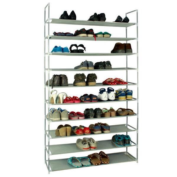 etagère à chaussures 10 couches pour 50 paires de chaussures - 100 x 28 x 180cm -gris