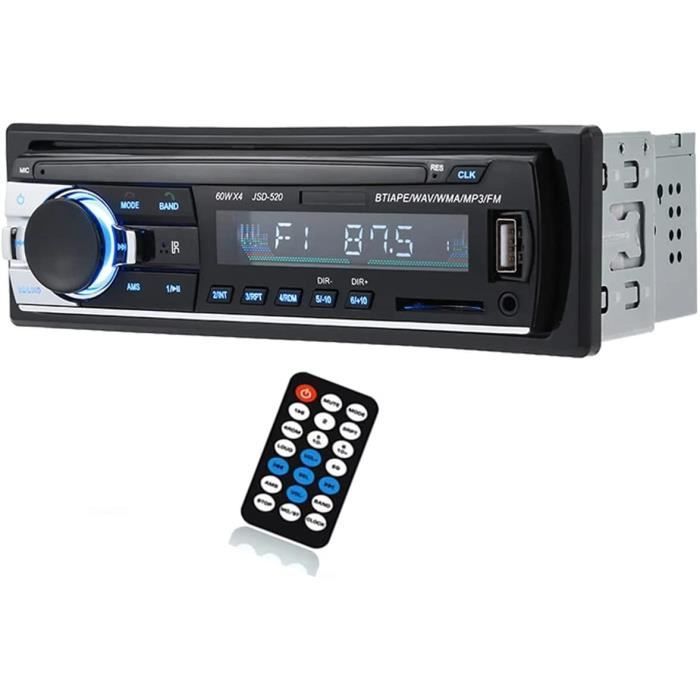 Autoradio avec Bluetooth, mains libres, AUX, USB, SD. Télécommande incluse.