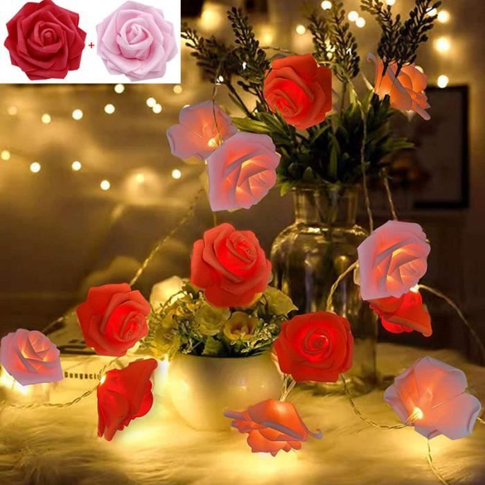 3m 20leds - Batterie-Rose Rose Rouge-Guirlande lumineuse de roses  artificielles à piles, pour noël, la saint