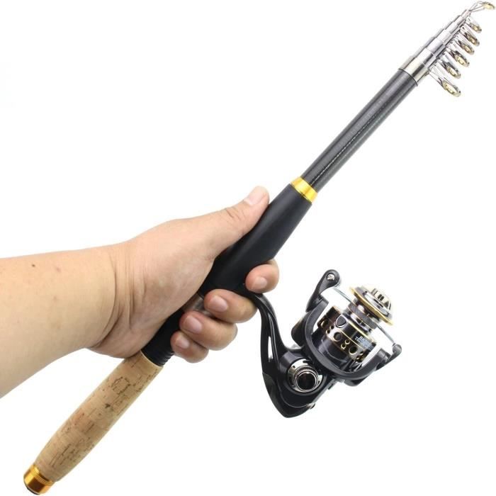 GudGmtoy - Canne à Pêche Sur Glace 60cm - Fibre Carbone Avec Moulinet - Double Pointe