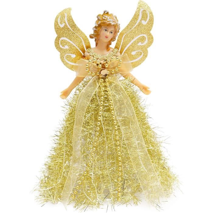 Couronne Sapin LED Ange Pour Cime De Sapin De Noël - 32 Cm Avec Ailes En Plumes Et Lumières LED - Argenté Décoration LED Argenté