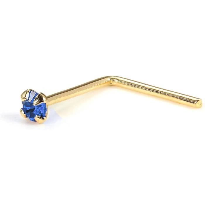 Jewellerybox Clou De Nez Coudé En L En Or Jaune 9 Carats Et Oxyde De Zirconium - Aigue-marine