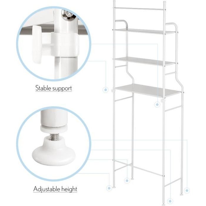 165*55*26cm - meuble wc metal - colonne de toilette - blanc - etagère de salle de bains @bonachat
