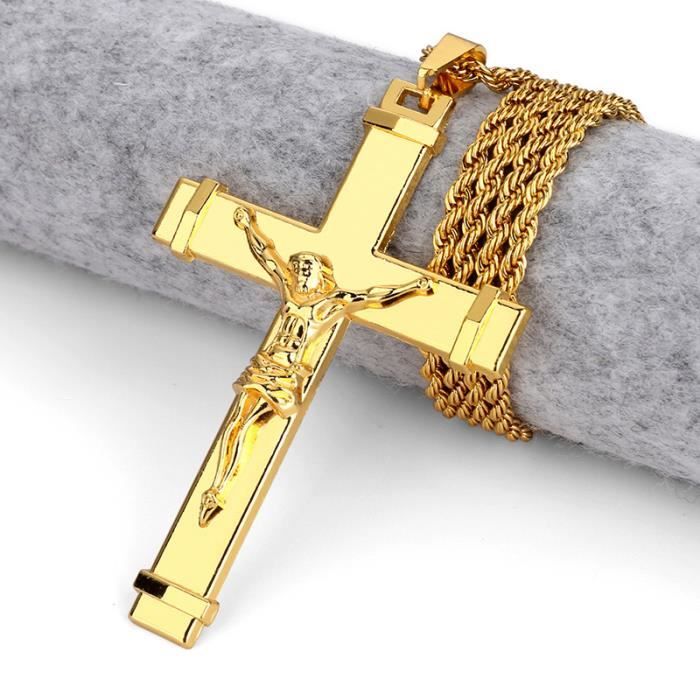 Cupimatch Collier Homme Pendentif Croix /à Clous en Acier Inoxydable,Chr/étien Bijoux Poli avec Cha/îne de 56 cm pour Homme et Gar/çon Noir ou Argent ou Dor/é