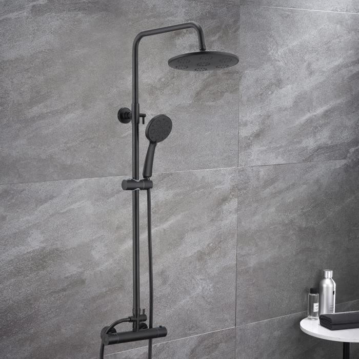 AICA Colonne De Douche Thermostatique Noire Avec Mitigeur Thermostatique 38 C Colonne De Douche Reglable En Hauteur 3 Jets Douchette 94197751