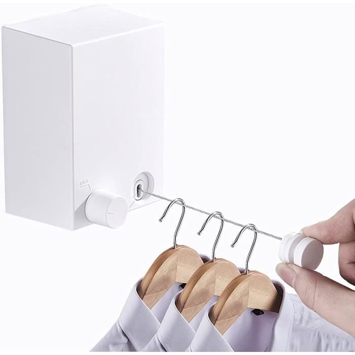Corde à linge rétractable, robuste, fixation murale, facile à accrocher (double corde, gris)-Lytech