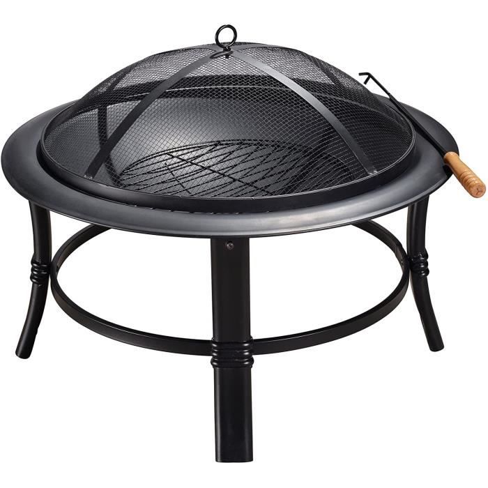 YRHome Brasero De 80 Cm De Diamètre Avec Tisonnier - Brasero De Jardin En Fonte - Rond - Pour Jardin, Terrasse - Brasero Confortable En Métal Avec Poignées - Pieds Amovibles