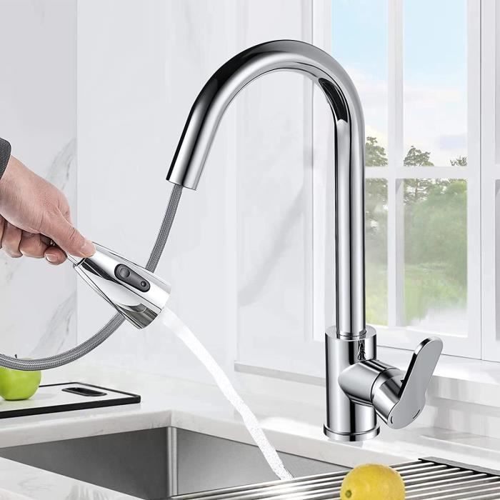 Liwi robinet de cuisine avec douchette extensible, rotatif à 360° Flexible Mitigeur d'évier cuisine, 2 modes pulvérisation Rob[172]