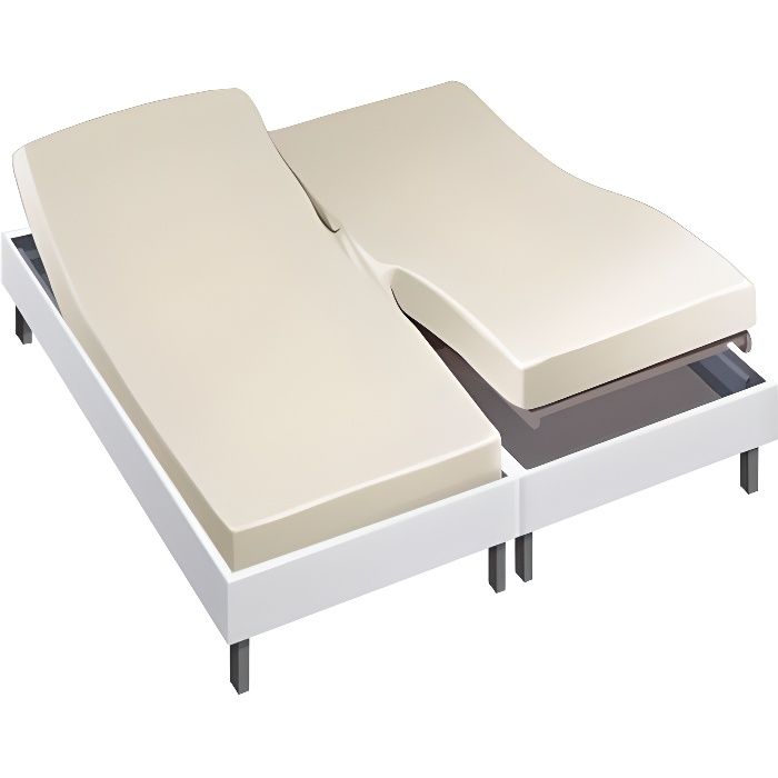 Drap housse pour lit articulé 2x90x200 en Percale Ecru Cdiscount Maison