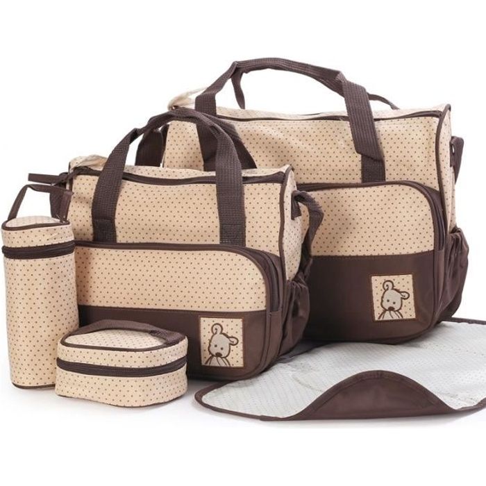 Set de 5pcs Sac à Main langer Bébé Maman pour Promenade Voyage - brun