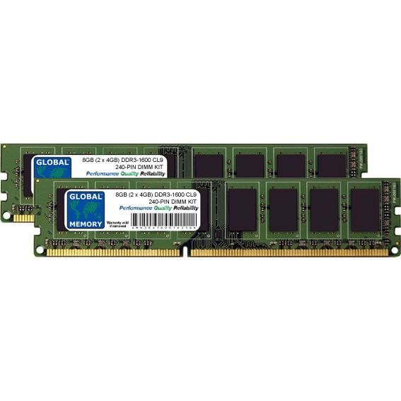 Kit RAM Crucial DDR3 8 Go (2x4 Go) 1600 MHz PC3-12800 - 1.35V Pour PC Bureau