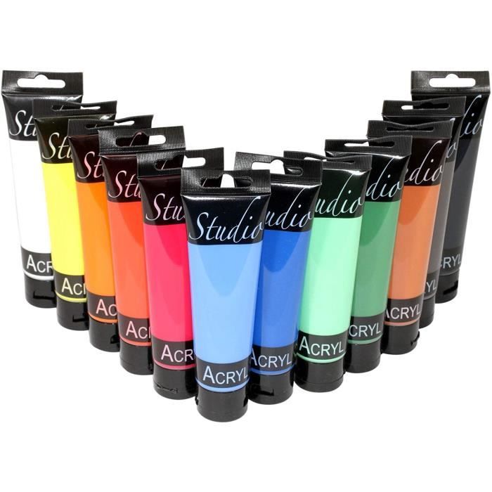 12/18/24 couleurs peinture acrylique ensemble 12 ml tube peinture à la main  étanche pigment avec boîte de rangement fournitures d'artisanat peinture  panneaux(12 Colors) : : Cuisine et Maison