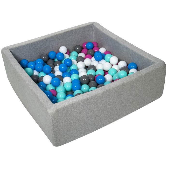 Piscine à Balles Enfant 90x90 Cm + 200 Balles – Blanc/Gris/Turquoise – Aire De Jeu Douce & Ludique