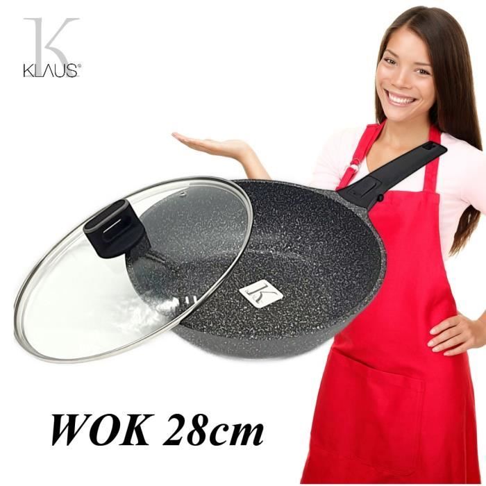 Wok - KLAUS - 28cm - Pierre granité céramique - 100% antiadhésif - Compatible tous feux
