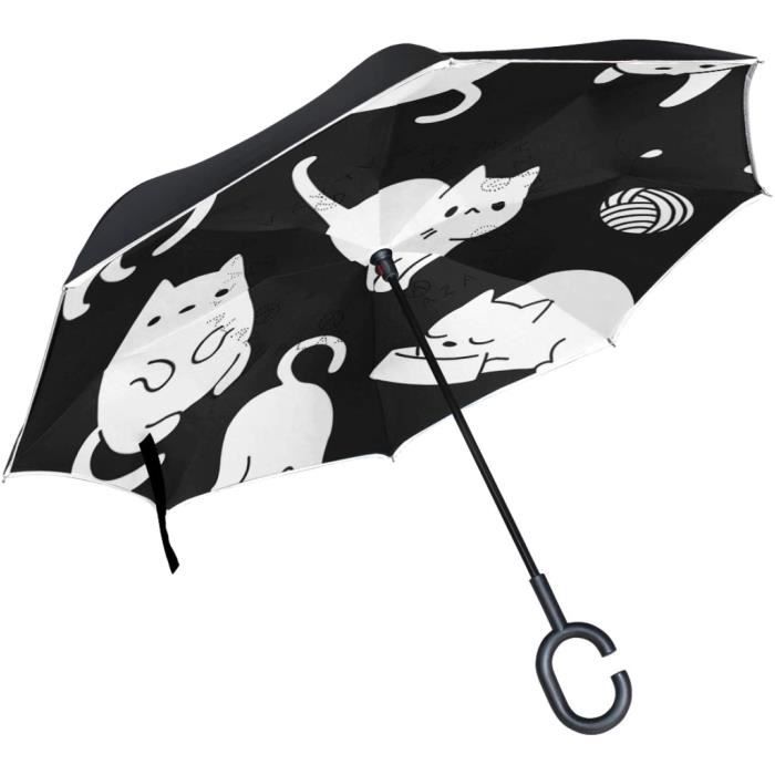 Jooayou Parapluie Inversé Anti-UV Double Couche - Poignée C Mains Libres Coupe-Vent
