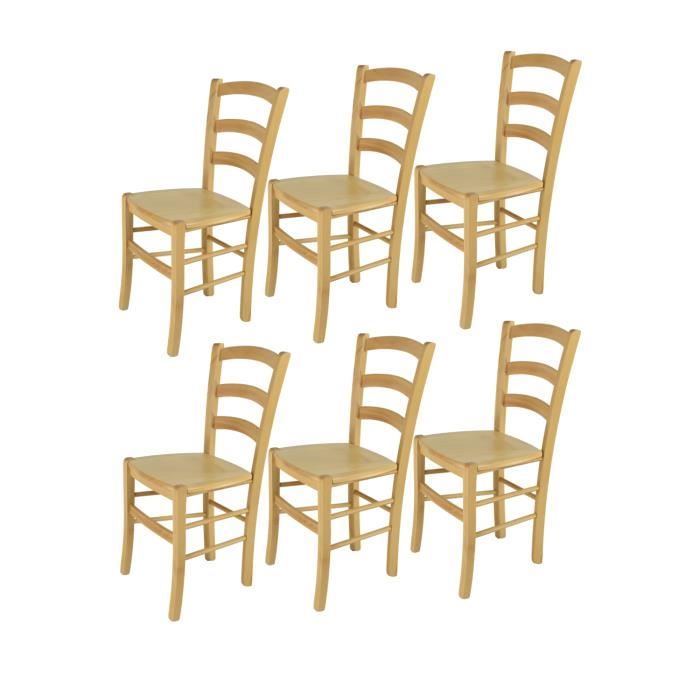 tommychairs - set 6 chaises cuisine venice, robuste structure en bois de hêtre peindré en couleur naturelle et assise en bois