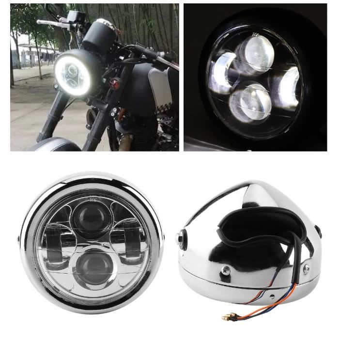 Tbest phare vintage universel de moto Phare de moto universel Vintage en aluminium rétro LED phares ronds phare