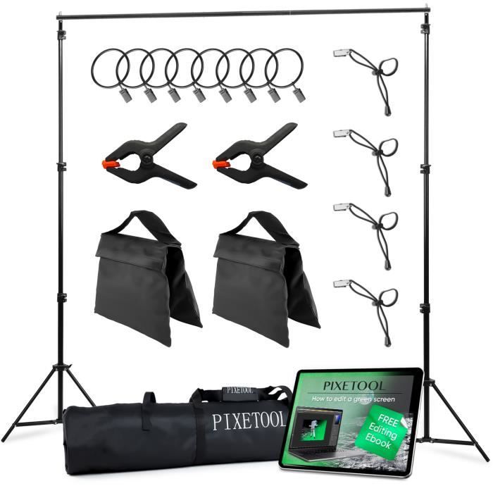 Support de Fond Studio 260 x 300 cm Awemoz - 2,6 x 3M - 2 pinces, 4 Clips de Fixation, 2 Sacs de Sable & Étui de Transport de luxe