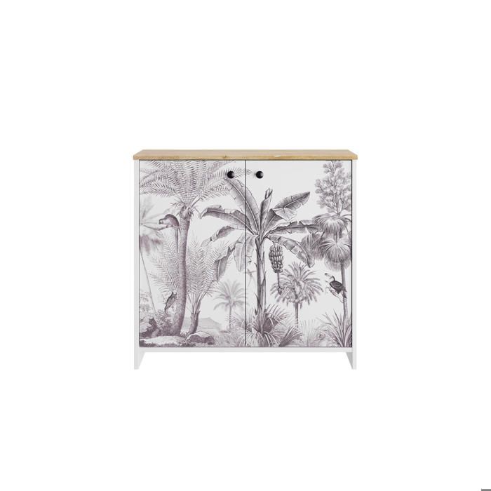 Meuble de rangement 2 portes 80x36x77 cm décor jungle