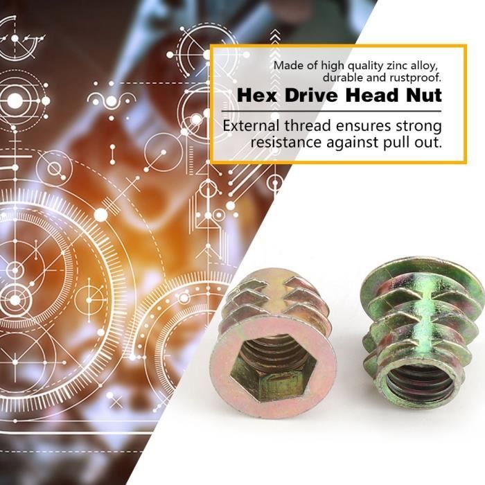 EJ.life Wood Insert Nut, Hex Drive Head Nut, Wide Application for