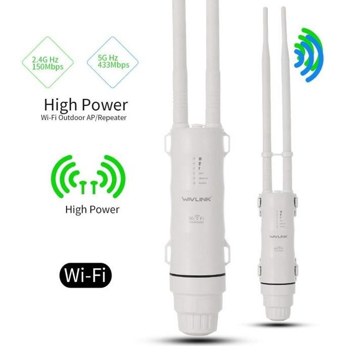 Wavlink Ac600 Amplificateur Wifi / puissant répéteur Wifi extérieur Support  Poe / double bande 2.4 + 5g / 2 Antenne Wifi longue portée