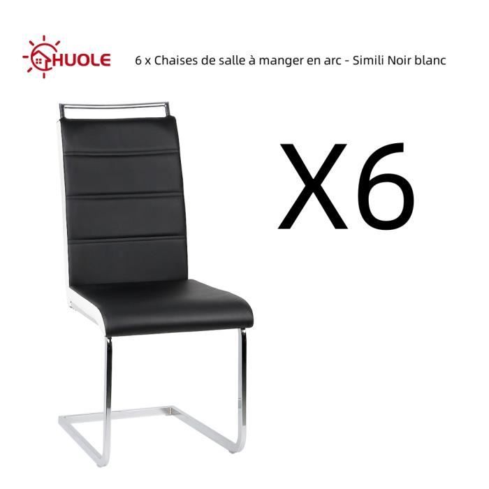 HUOLE 6 x Chaises de salle à manger en arc - Simili Noir blanc - Contemporain - L 46 x 44 cm