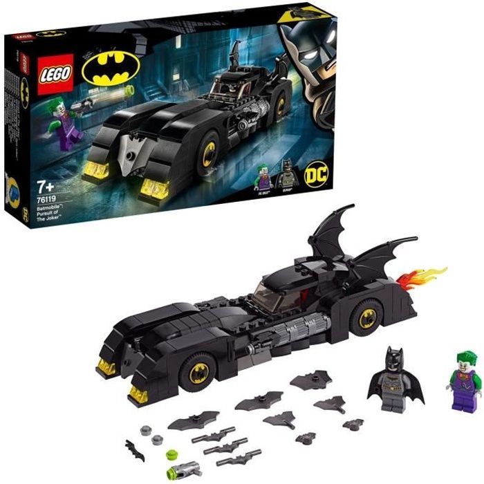 lego- batmobile la poursuite du joker, voiture de batman avec 2 figurines super heroes jouet dc comics enfant, 76119, multicolore