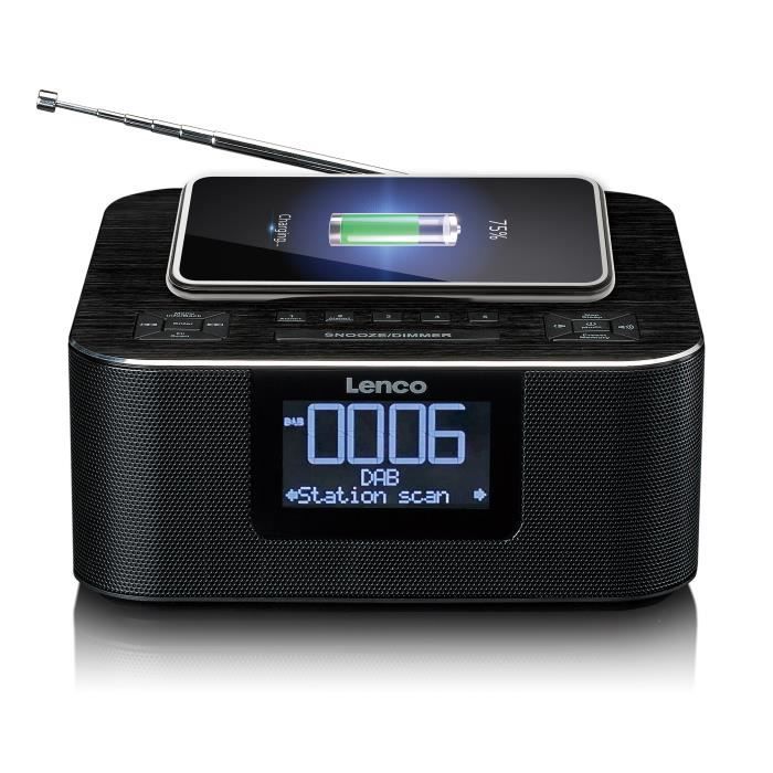 Radio-réveil DAB+/ FM avec fonction Bluetooth® et chargeur sans fil - Lenco - CR-650BK - Noir.