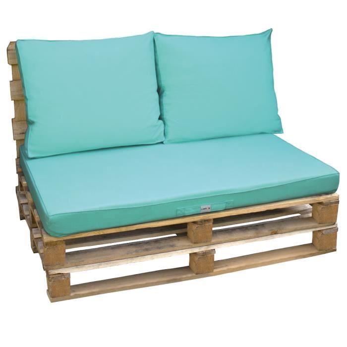 Kit de coussins et assise déhoussables pour palette - Bleu turquoise - Linxor
