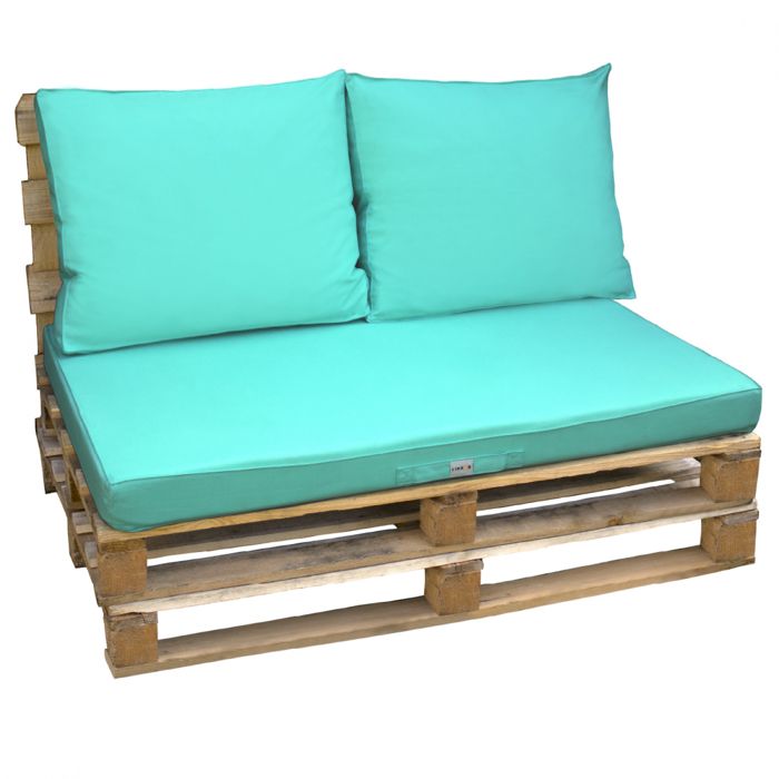 Kit de coussins et assise déhoussables pour palette - Linxor - Bleu turquoise - Uni - Extérieur