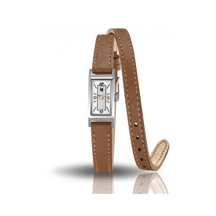 Montre Femme - LIP - Churchill T13 - Acier Rectangulaire - Cuir Marron - Étanchéité 30m