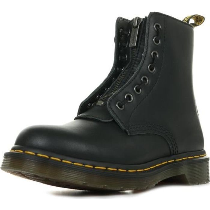 Boots Dr Martens 1460 Pascal Front ZIP - Femme - Noir - Cuir - Fermeture éclair - Compensé