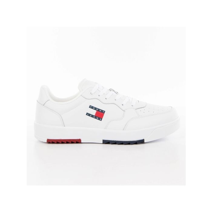 Tommy Jeans Baskets basses tennis en cuir blanches avec lacets plats et semelle crantée