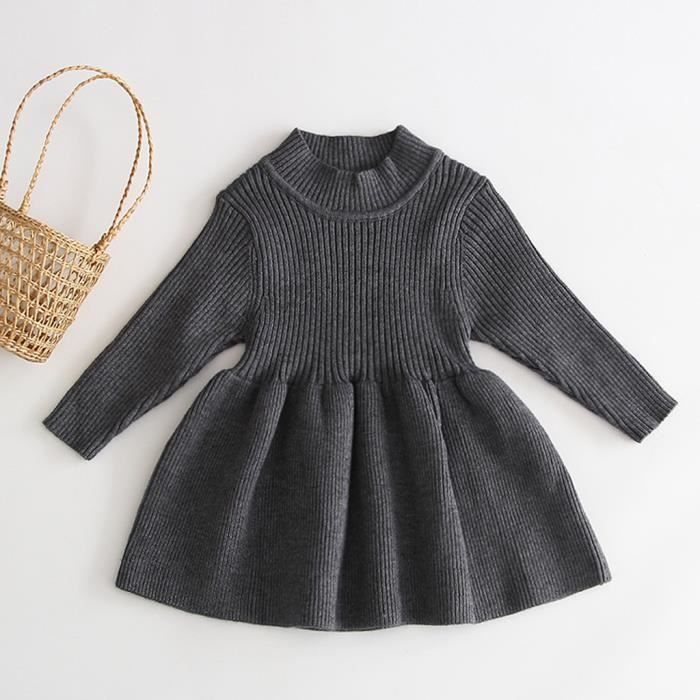 Robe De Fille Enfant En Bas Age Bebe Enfants Filles Solide Pull Chaud Robe Tricot Crochet Robes De Vetements Cqygy80 Pra Gris Cdiscount Pret A Porter