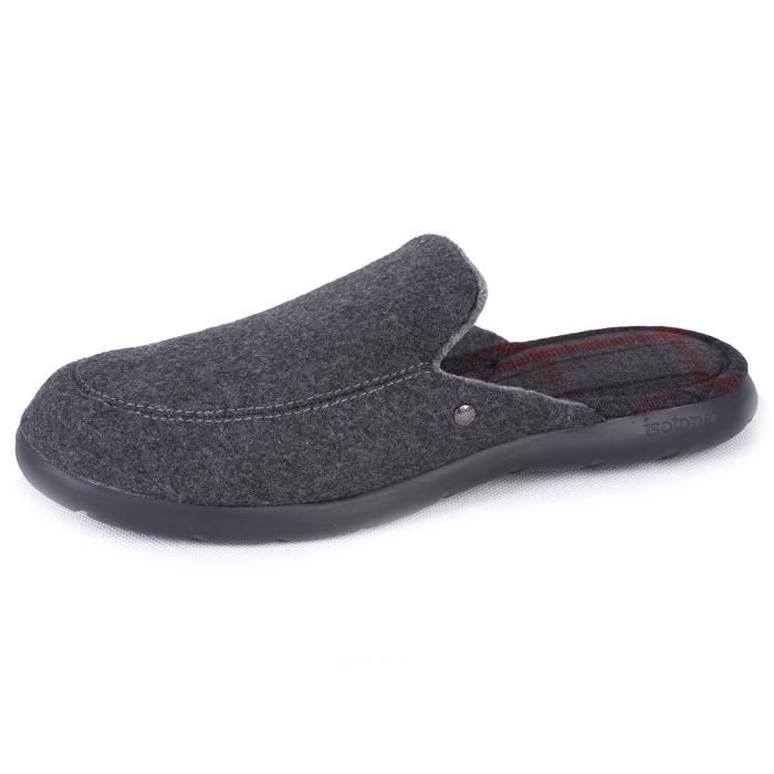 Isotoner-Chaussons mules feutre homme-Gris Gris - Cdiscount Chaussures
