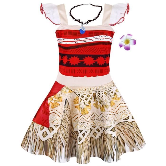 Amzbarley Fille Deguisement Moana Costume Robe Princesse Enfant Soiree Fete Haut Jupe Ensemble Cosplay Hawaien Vaiana Rouge Cdiscount Pret A Porter