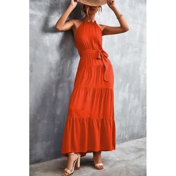 Robe Longue Noire Sans Manches Femme - Dos Nu, Coupe Ligne A, Matière Stretch, Pour Soirée Ou été