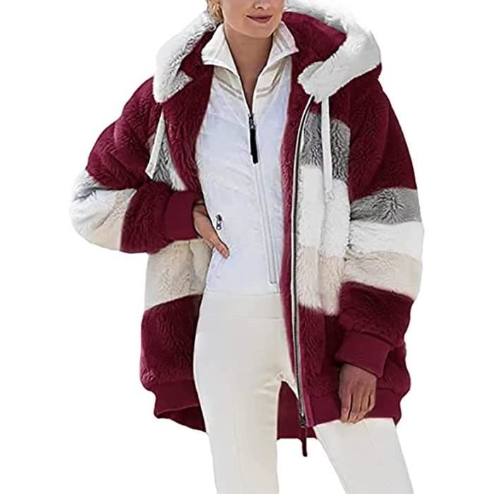 Veste Polaire Femme Susenstone - Chaud Hiver Capuche Zippée - Coupe Oversized Color Block