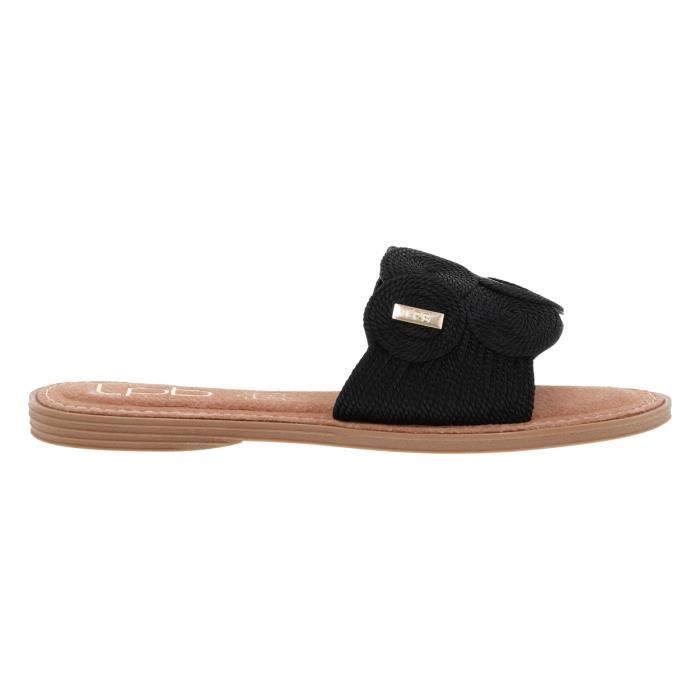 Sandales cuir talon plat Les Petites Bombes noir