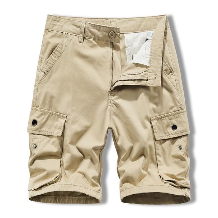 Short Cargo Homme Coton - Taille élastique Avec Ceinture - 7 Poches Pratique - Style Décontracté