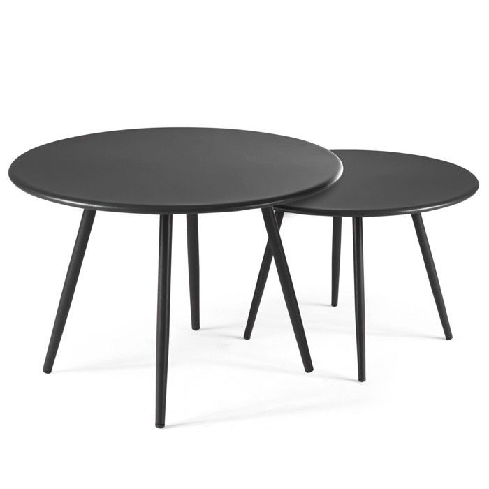 Oviala Lot De 2 Tables Basses Gigognes Ronde Palavas – Acier Rouge Diam. 50 & 40 Cm Style Scandinave
