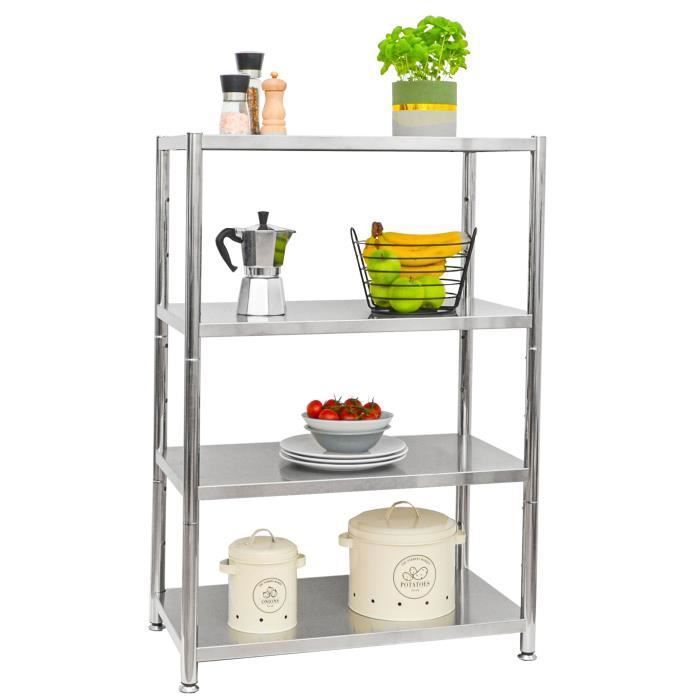 Étagère Métallique en Acier Inox  4 niveaux - shelfr - 74x41x108 cm - Charge Maximale 160kg - Hauteur Réglable - Shelfr