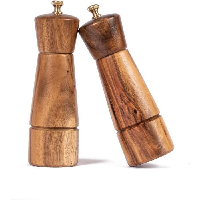 Moulin à Poivre Et Sel En Bois - Broyeur Céramique Réglable - Manuel - 14cm Et 21.5cm - Style Rustique