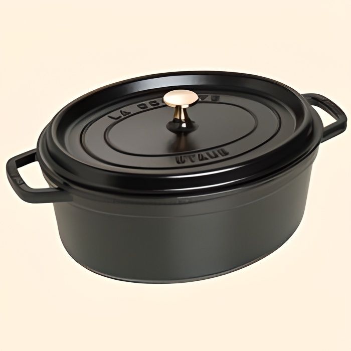 Cocotte en fonte ovale gris graphite 33 cm avec couvercle à bouton
