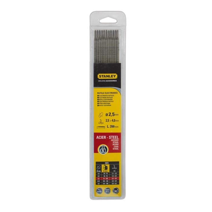 STANLEY 460725 Lot de 11 électrodes rutiles acier Ø 2 5 mm 350 mm Baguettes de soudure