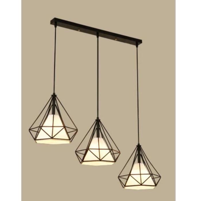 STOEX Lustre - Suspension Cage forme Diamant de 3 lampes en fer 25cm Noir