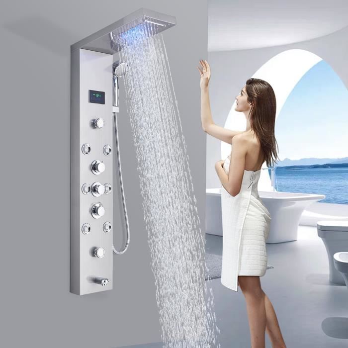 Suguword Colonne de douche Hydromassante LED-Affichage LCD et Douchette et 8 Grandes Buses Massants Système de Douche Multifonction