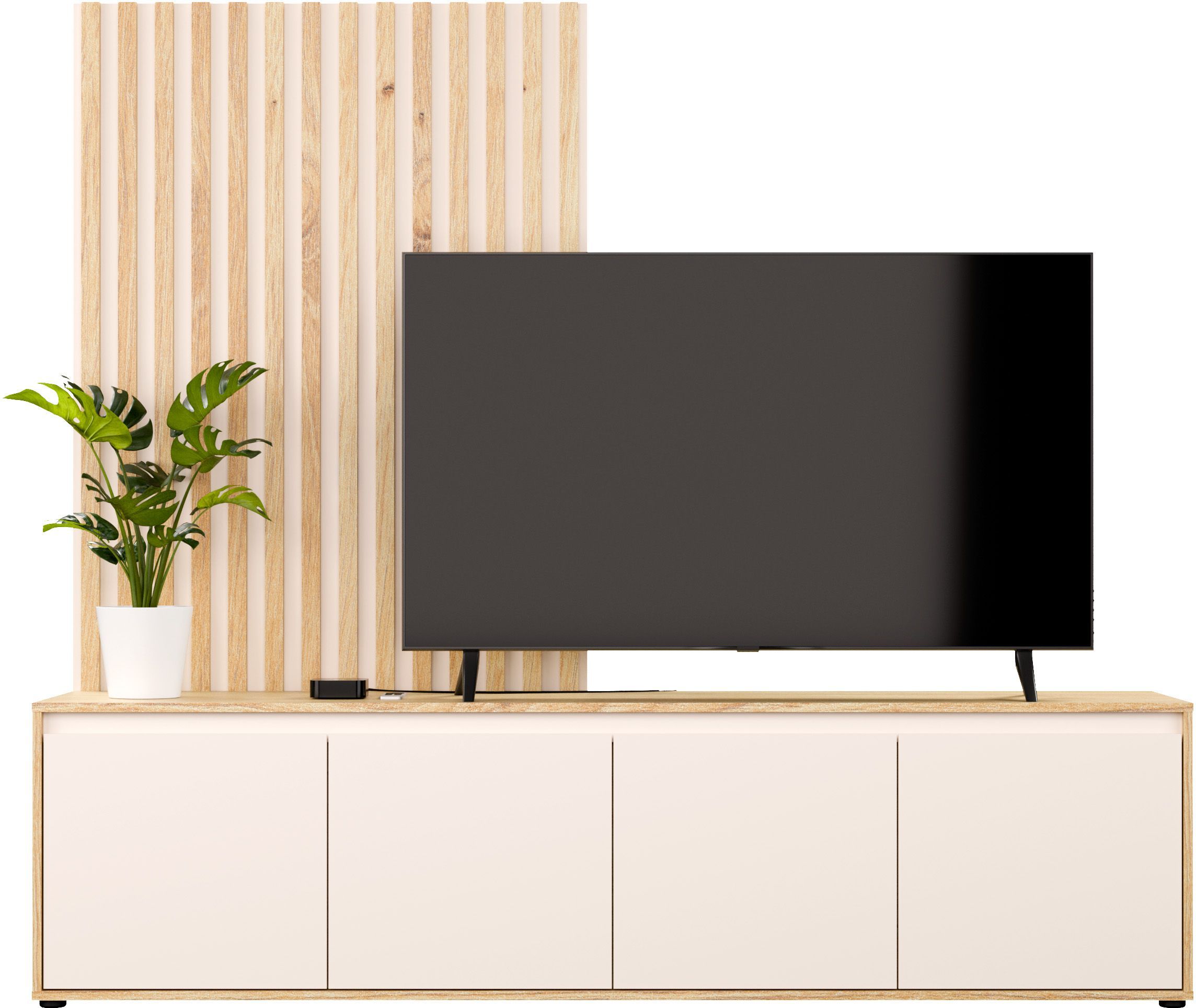  Meuble TV mural SKELPE AUCUNE 2 pi&egrave;ces Sable/Ch&ecirc;ne 188,3x169,7x42 cm