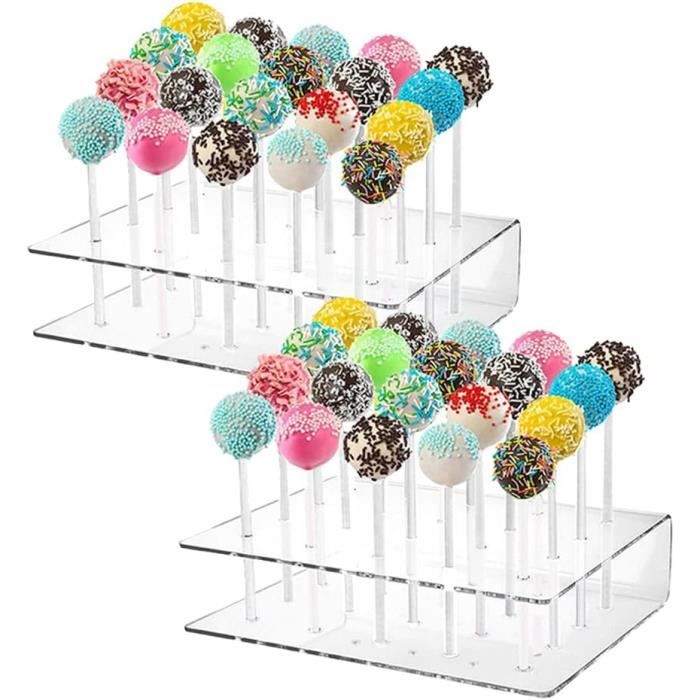 Lot De 2 Supports à Cake Pops En Acrylique Transparent – 20 Trou Chacun – Présentoir à Sucettes Pour Anniversaire, Mariage, Fêtes