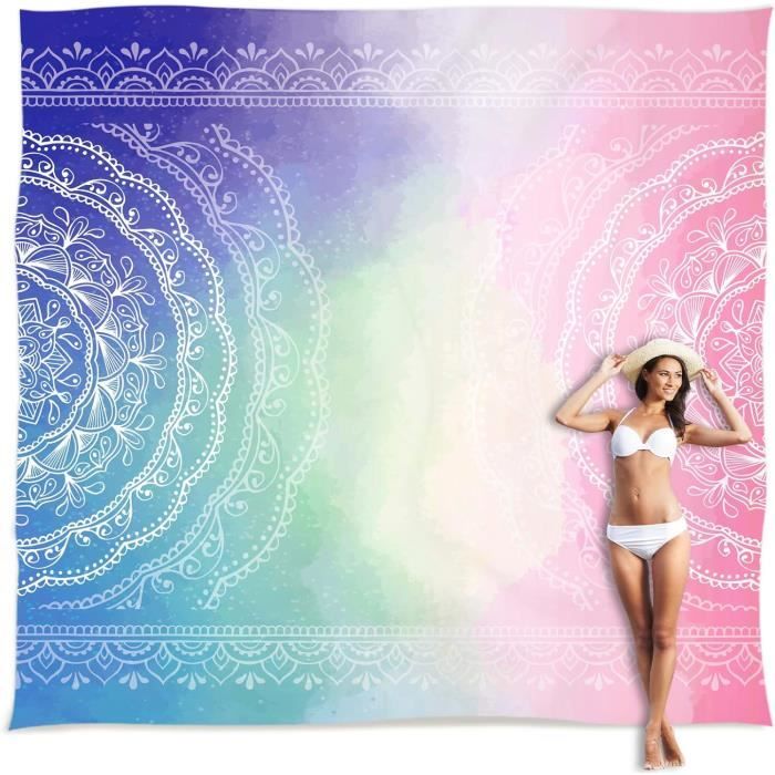 Sunlit Couverture De Plage Douce Et Soyeuse Tapis Anti-Sable Avec Poches D'angle Sac En Filet 215x183cm, Fête à La Plage, Camping, Violet Orange